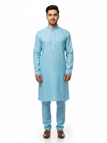 Men’s Salwar kameez with neck embroidery stitched on to a beautiful soft cotton blend fabric.
Sligh